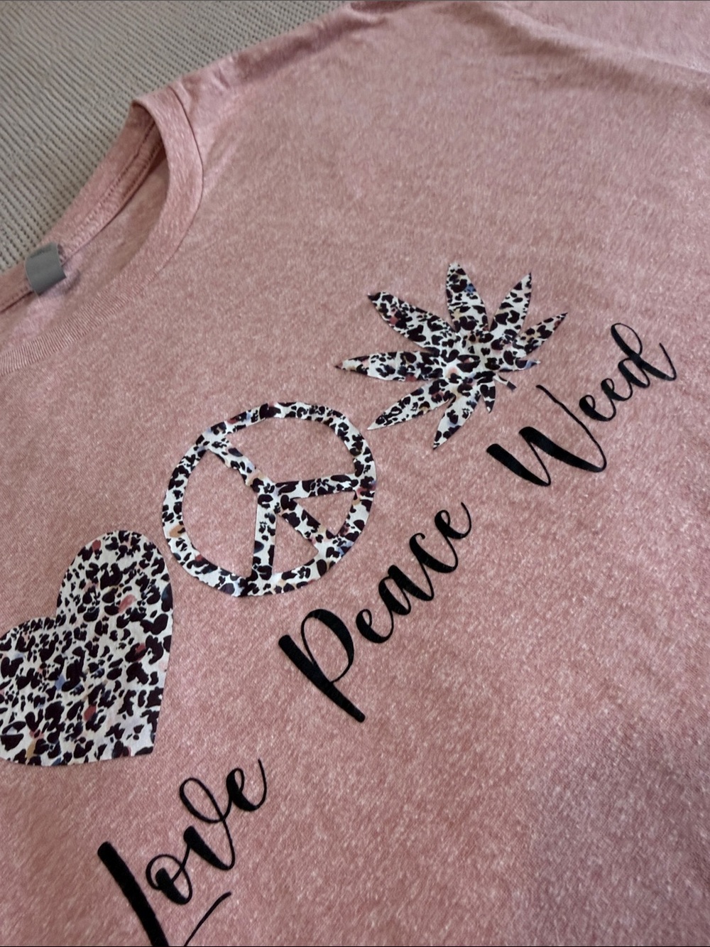 Next Level Apparel Pink Leopard Accent "Love Peace Weed" Kids Tee